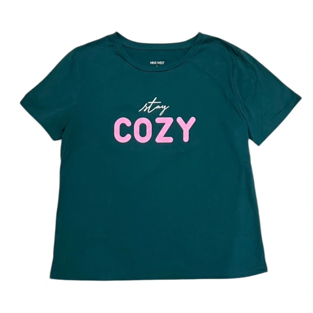 Nine West Teal Stay Cozy T-Shirt Size Large